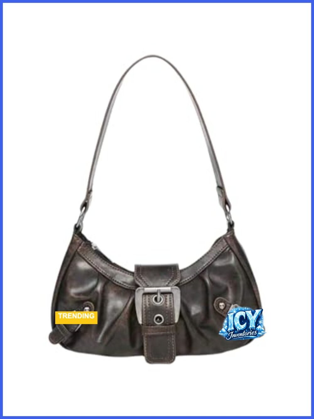 Vintage Buckle Shoulder Bag Faux Leather Y2K Punk Handbag Purse